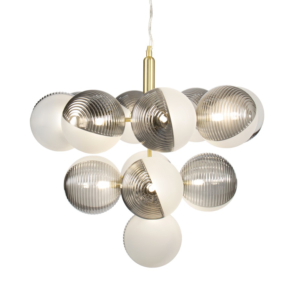 Emile Ceiling Pendant with Smoked and Opal Glass Shades, Satin Brass