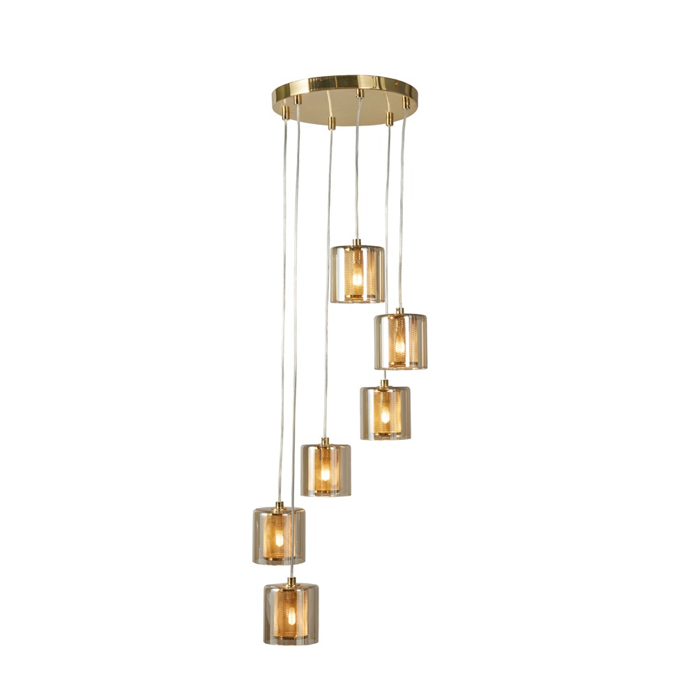 Farah Ceiling Pendant Light with Champagne Glass Shades, Satin Brass