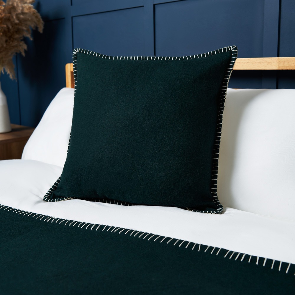Felt Cushion with Blanket Stitch Detail, Emerald Green