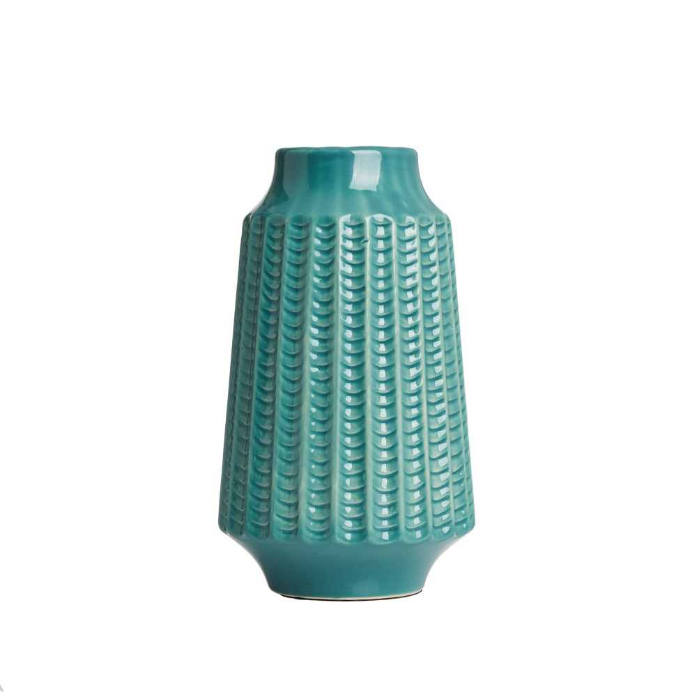Grooved Ceramic Vase, Green