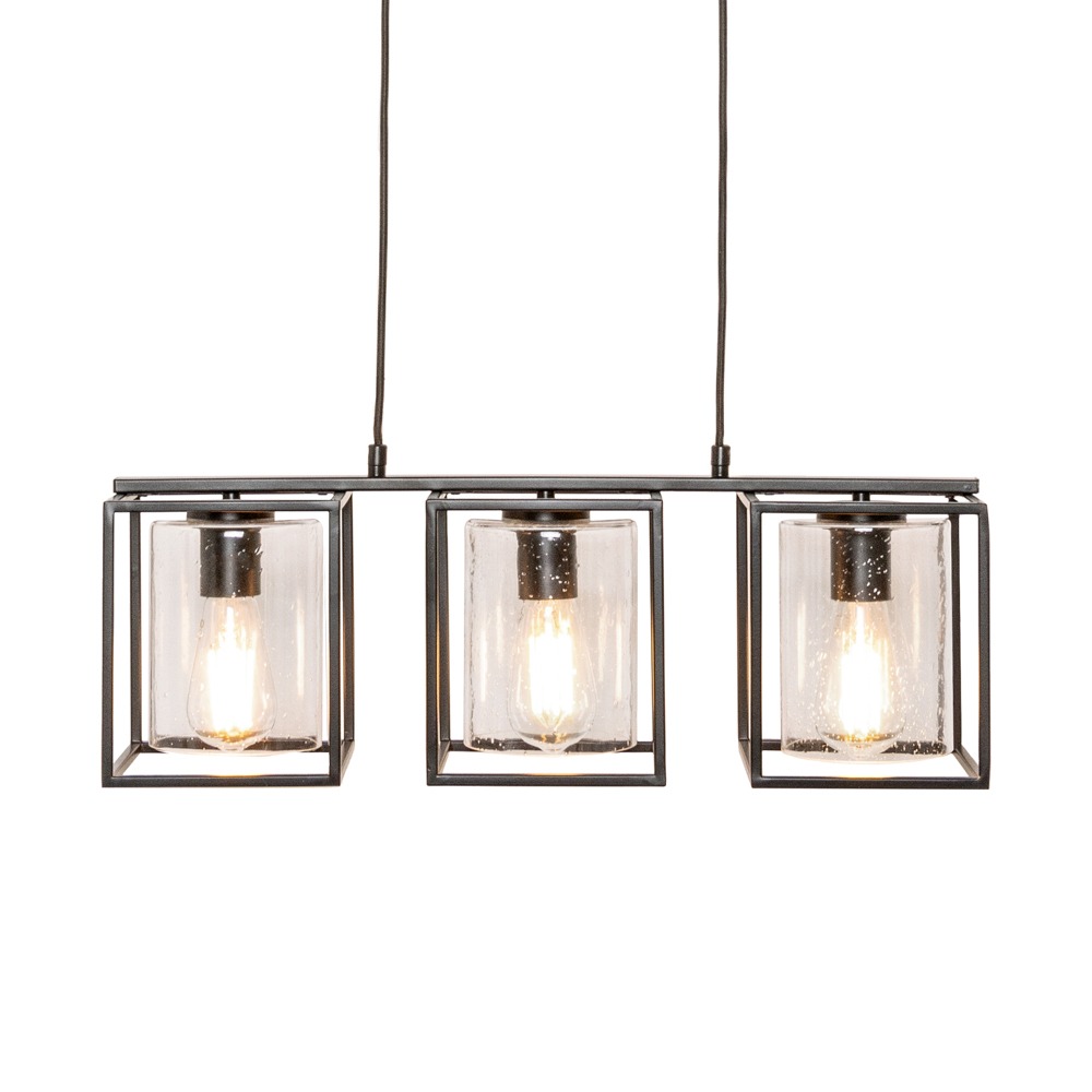 Hardy Cage Ceiling Pendant Bar with Bubble Glass Shades, Matte Black
