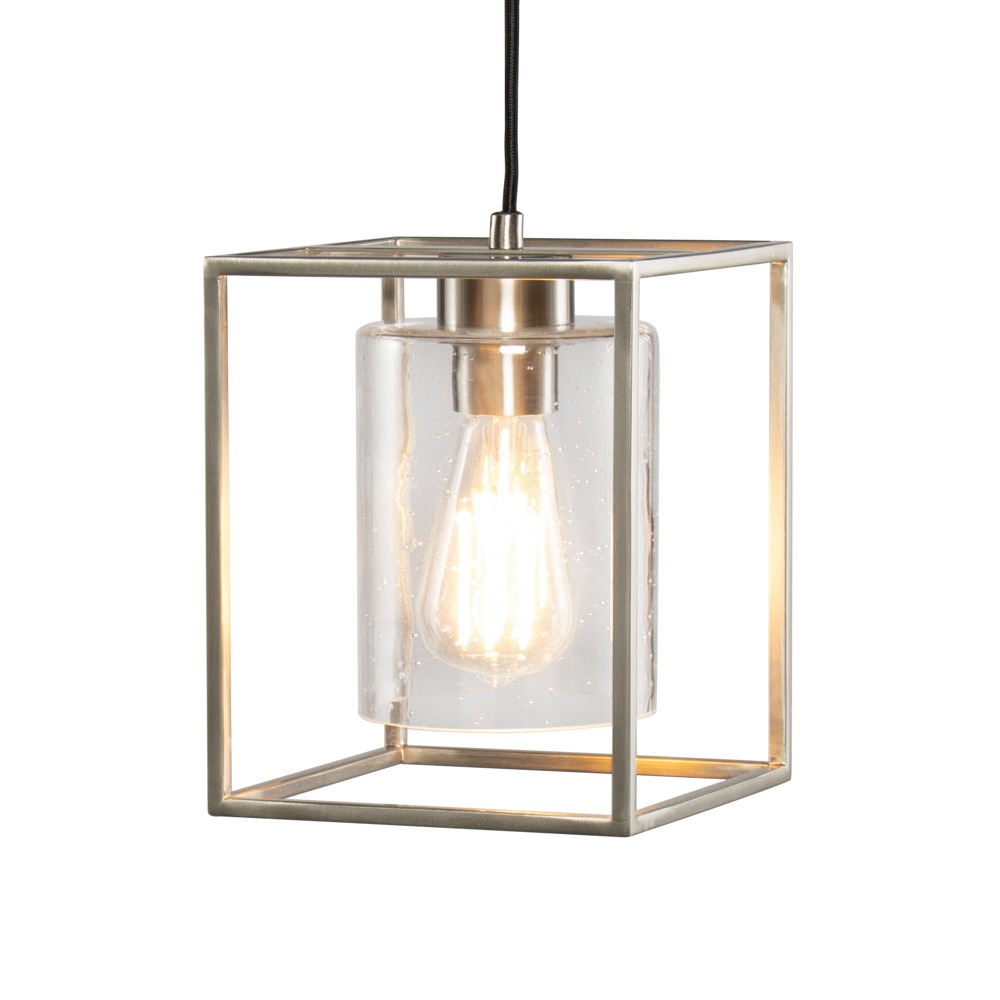 Hardy Cage Ceiling Pendant with Bubble Glass Shade, Satin Nickel