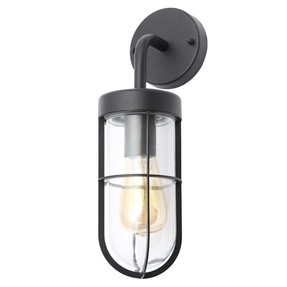 Harris Outdoor Industrial Style Caged Wall Light, Black