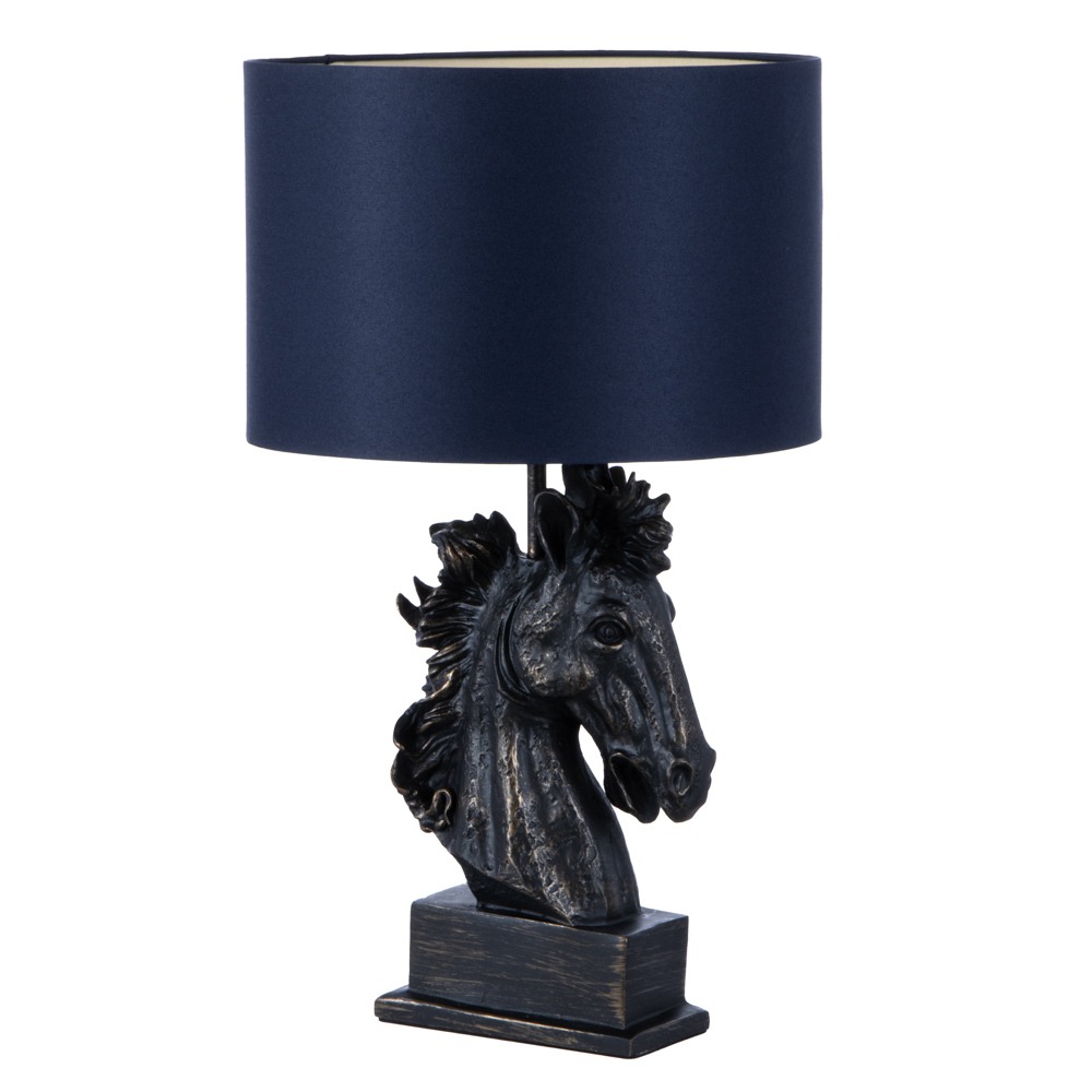 Harry Horse Table Lamp with Navy Shade, Black