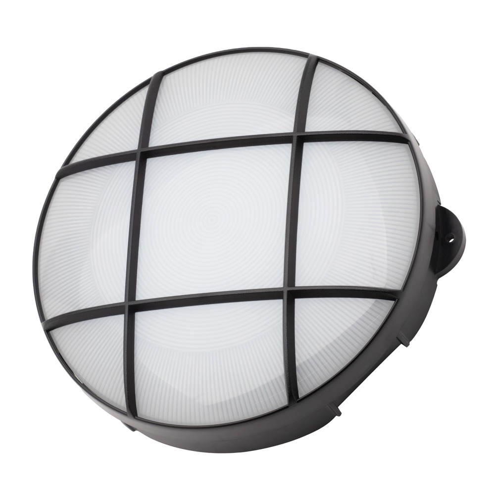 Jon 15 Watt LED Round Grid Outdoor Bulkhead Light, Black