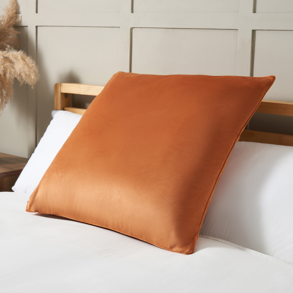 Large Velour Piped Cushion, Burnt Orange