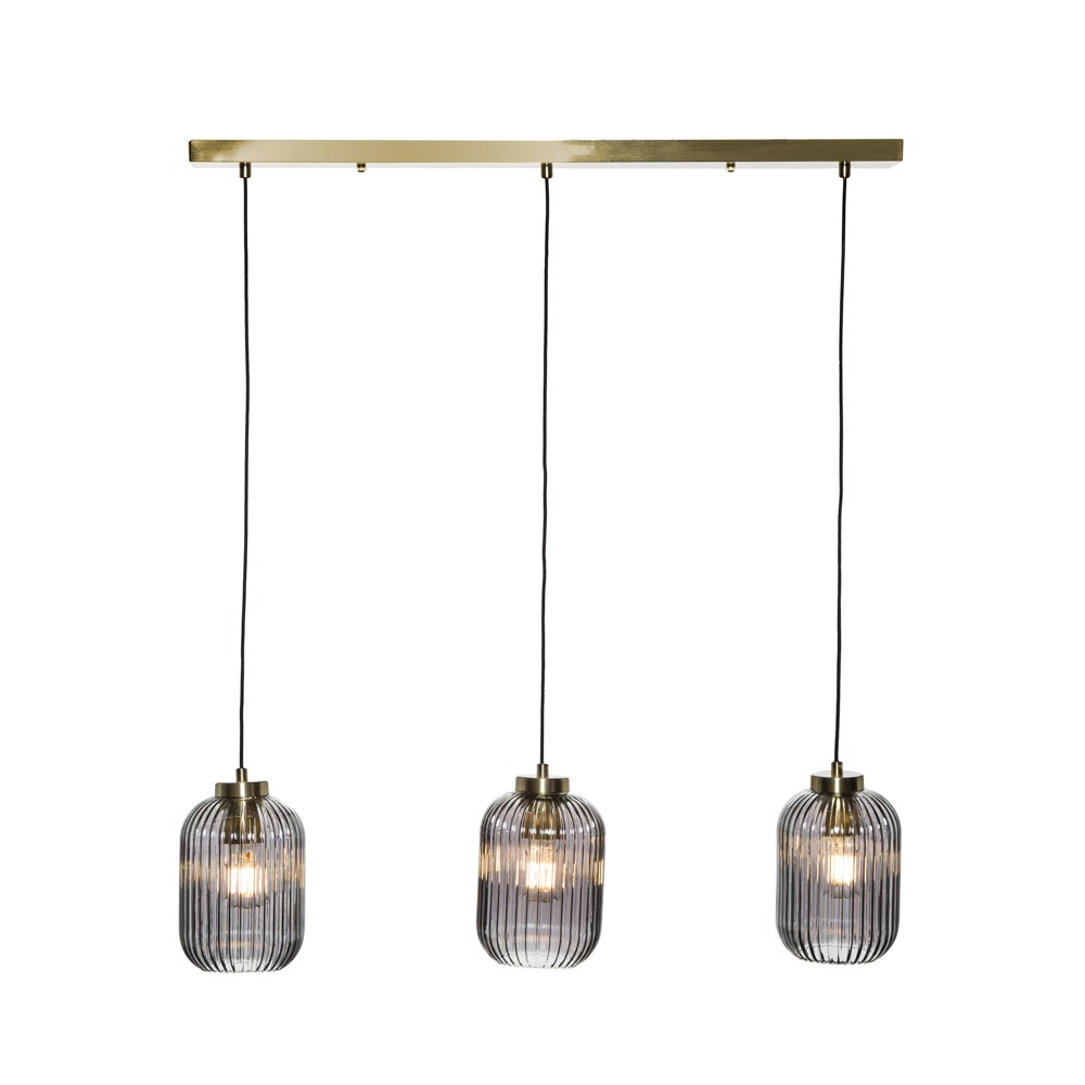 Lyna Ceiling Diner Pendant Bar with Smoked Glass Shades, Satin Brass