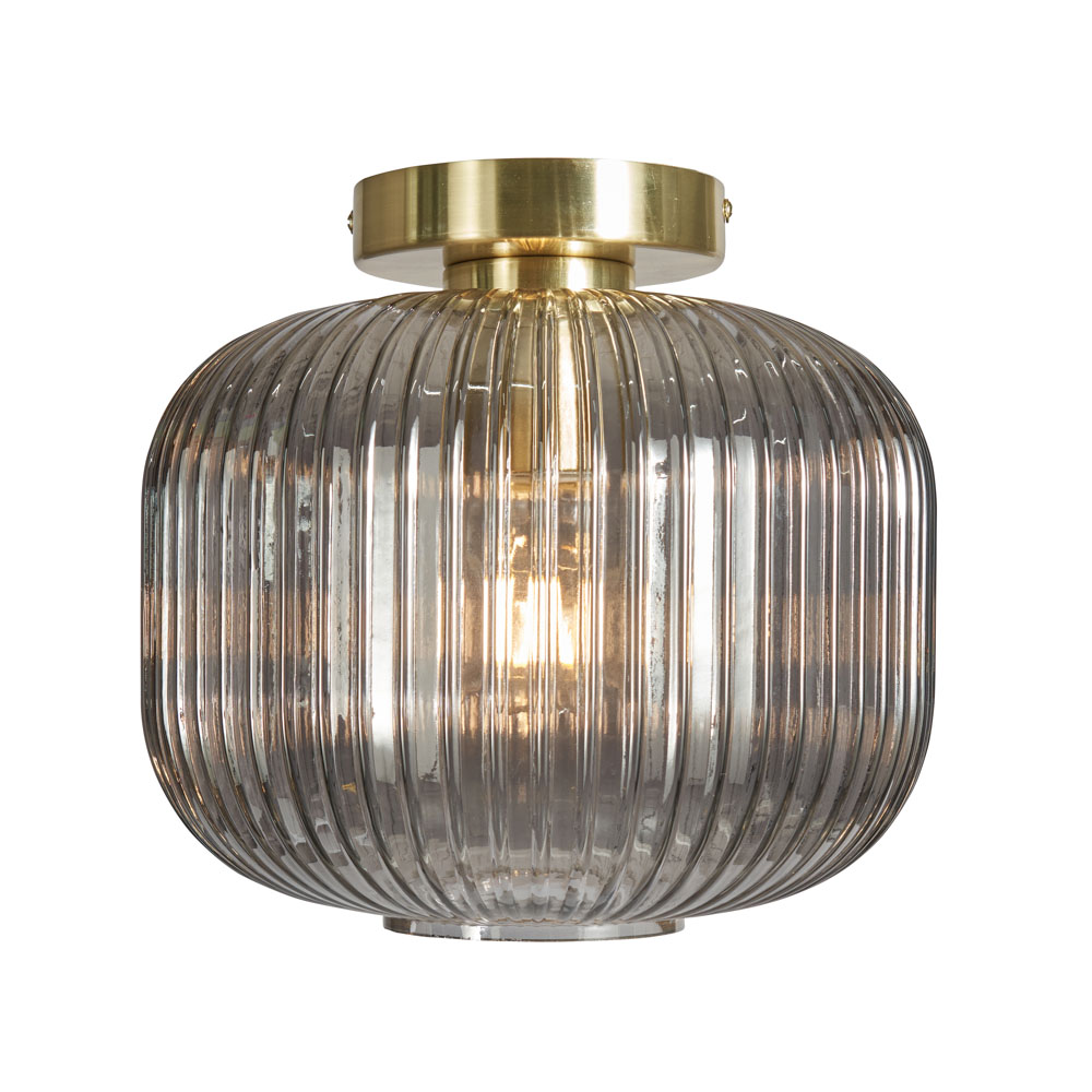 Lyna Smoked Glass Flush Ceiling Light, Brass