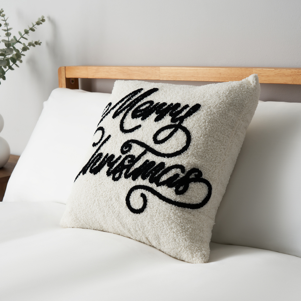 Merry Christmas Tufted Cushion, Natural