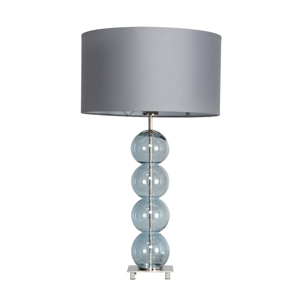 Metro Ball Stacked Table Lamp with Blue Glass Base, Nickel