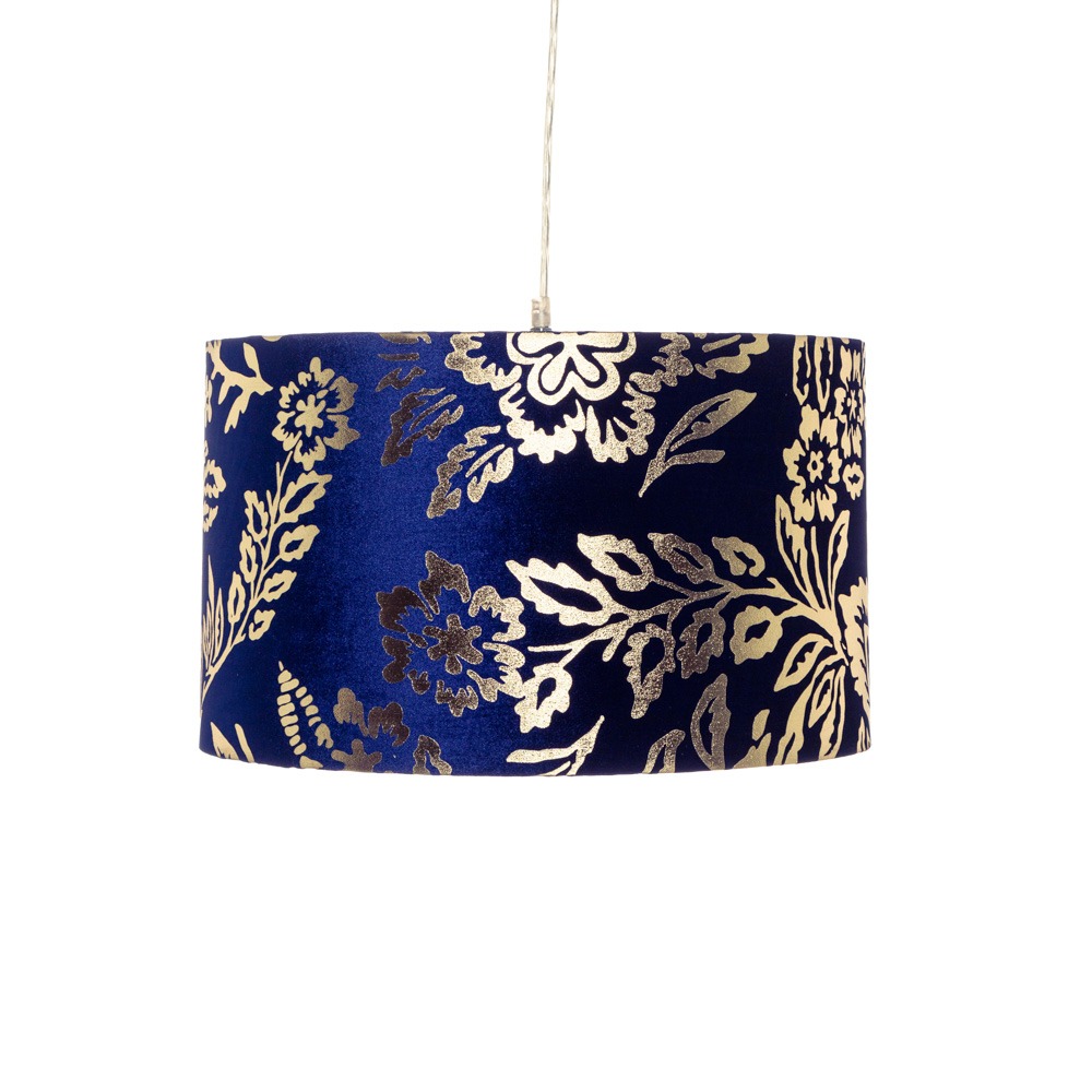 Mica 40cm Velvet & Gold Print Easyfit Shade, Navy