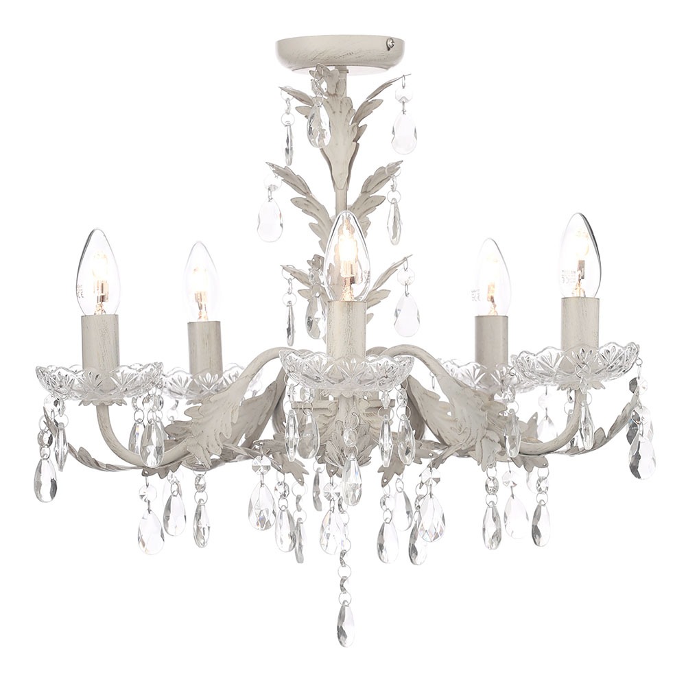 Paisley Flush Chandelier, Cream and Gold