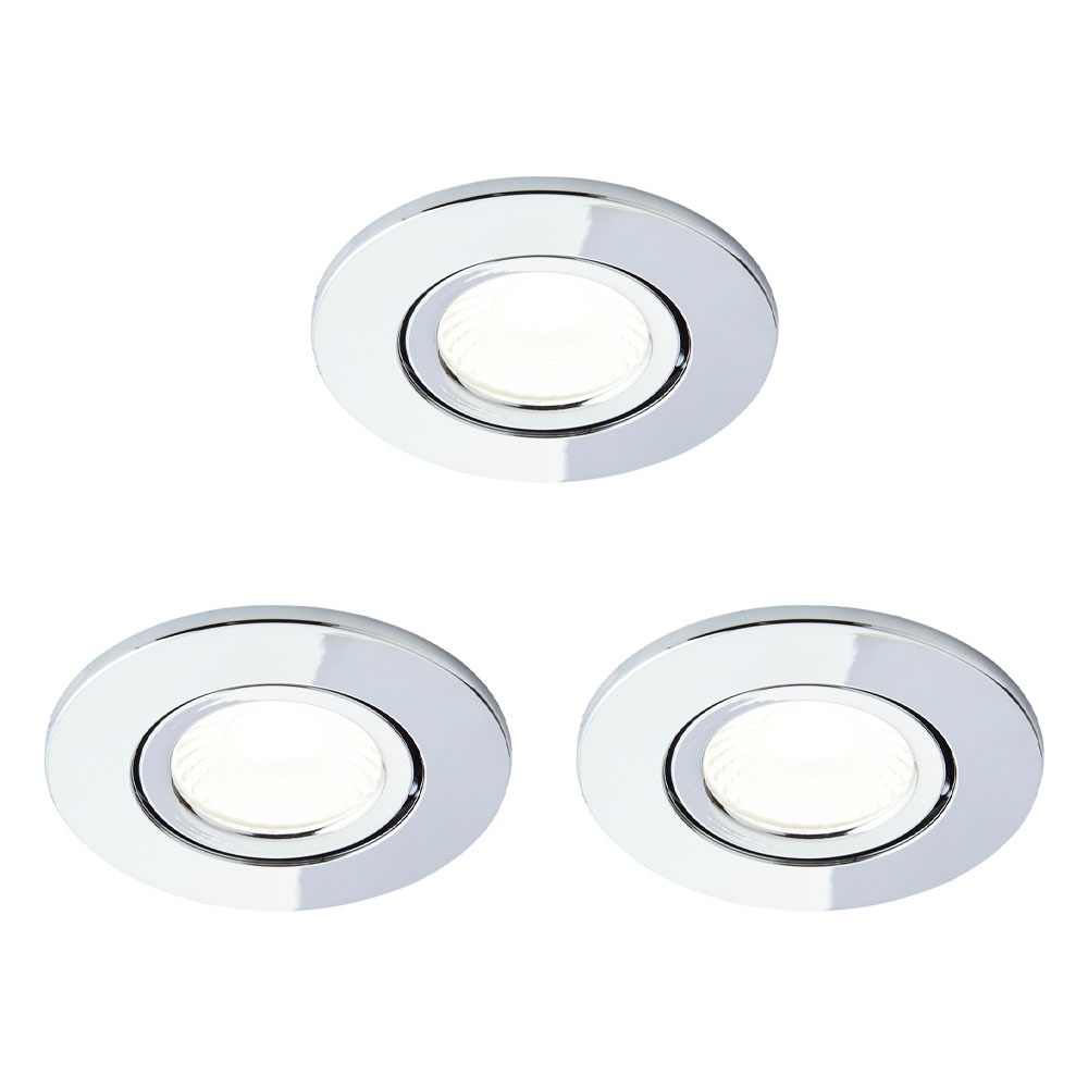 3 Pack of Ruva Fire Rated LED IP65 Downlight, Chrome