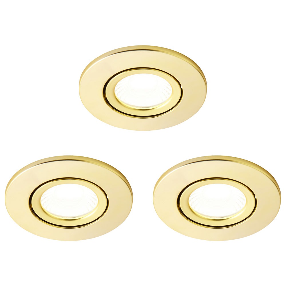 3 Pack of Ruva Fire Rated LED IP65 Downlight, Satin Brass