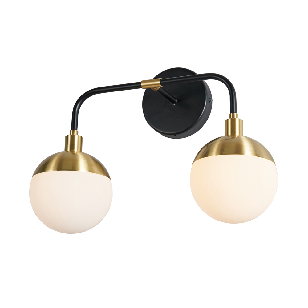 Sadie 2 Light Bathroom Wall Light, Black and Brass