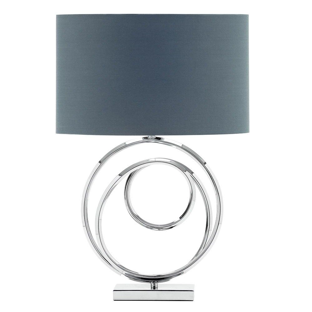 Saturn Swirl Base Table Lamp with Grey Shade, Chrome