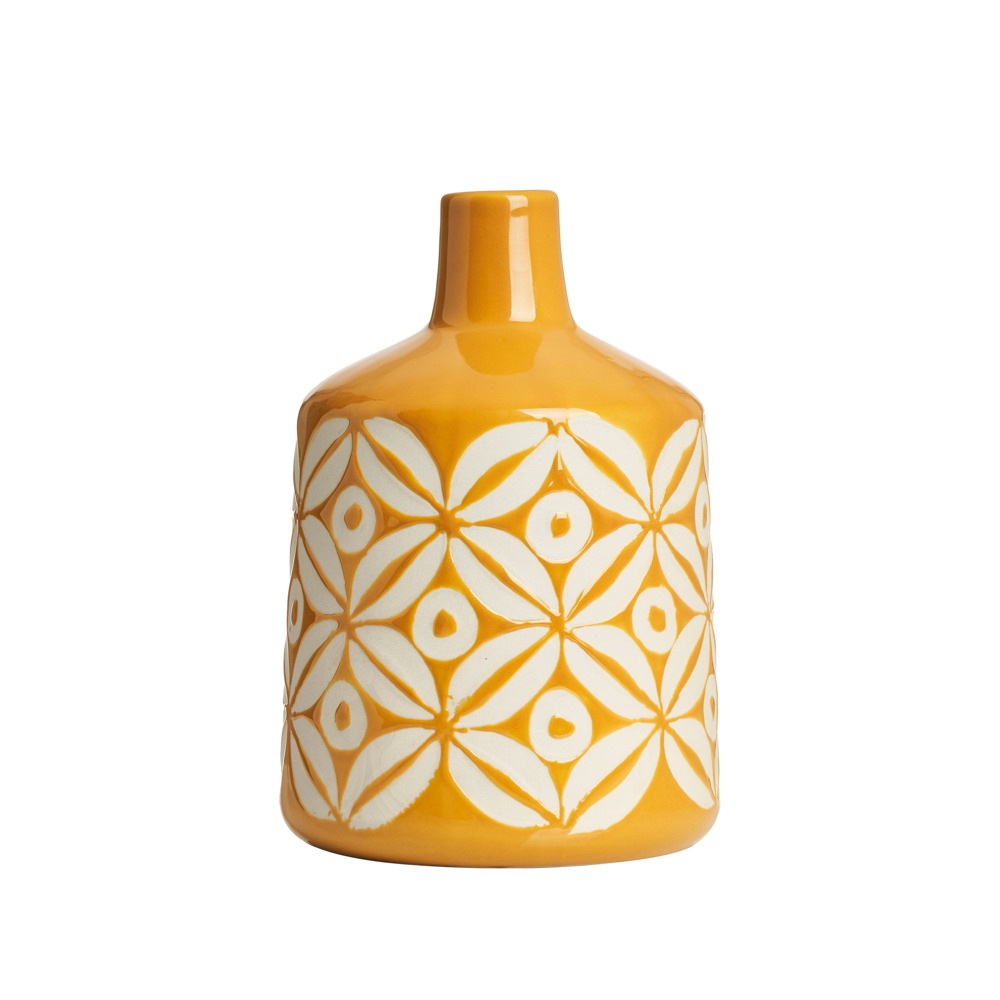 Small Petal Patterned Ceramic Vase, Ochre