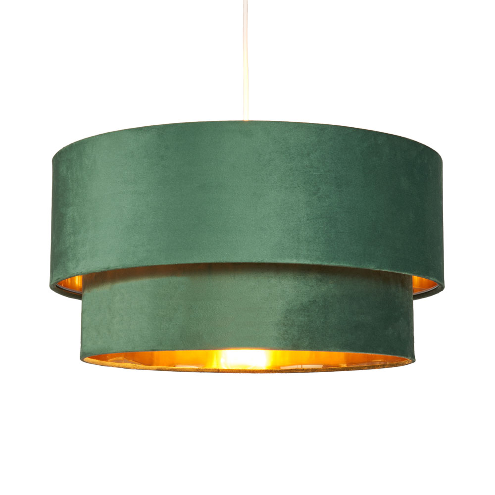 Tia Super Size Tiered Velvet Shade with Brass Lining, Green