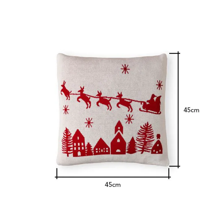 Father Christmas Sleigh Cushion Red and White BHS