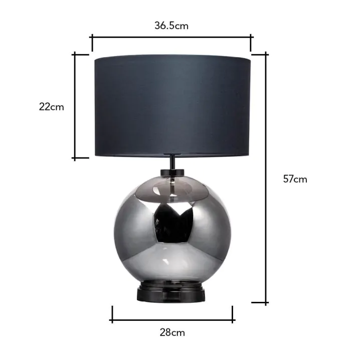 Metro Smoke Glass Table Lamp Black Nickel Grey BHS