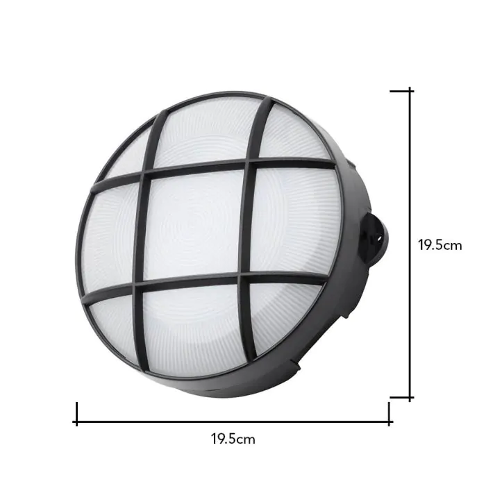 Jon 8 Watt Round Grid Outdoor Bulkhead Light BHS