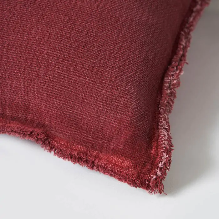 Cotton Cushion with Frayed Edge Burgundy BHS