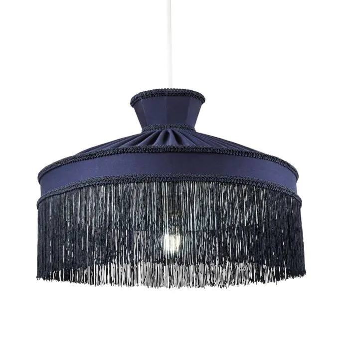 Navy fringed on sale lampshade