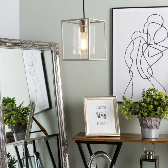 Hardy Cage Ceiling Pendant Bubble Glass Shade Nickel BHS