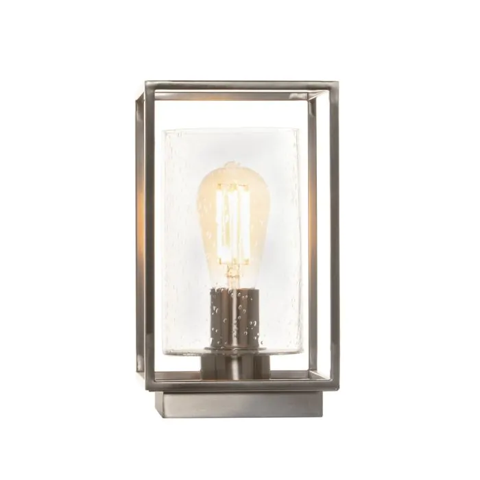 Hardy Cage Table Lamp with Bubble Glass Shade Satin Nickel