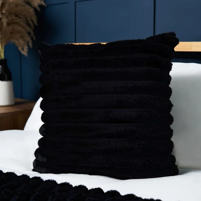 Jumbo Cord Cushion with Plain Velvet Backing Black BHS