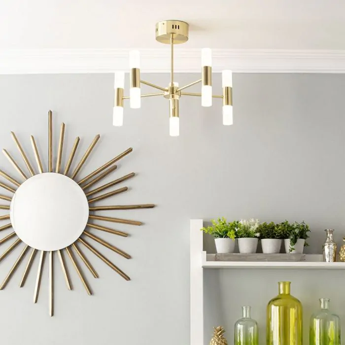 Lois 10 Light Semi Flush Ceiling Light Brass BHS