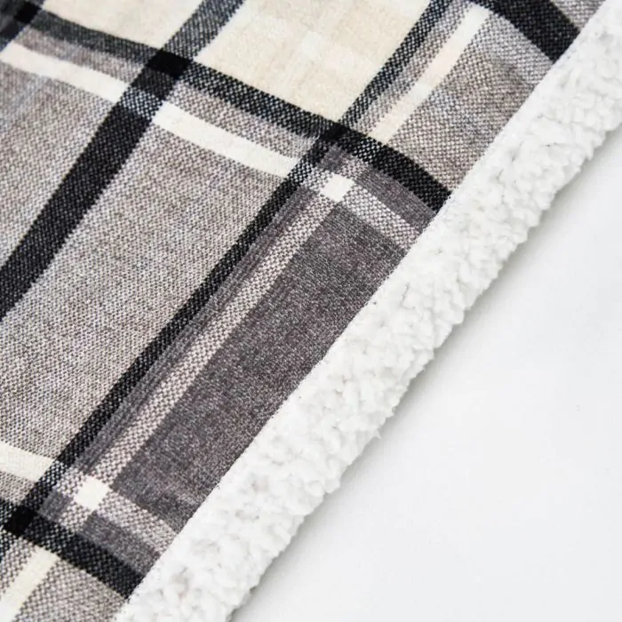 Luxury Warm Check Throw with Sherpa Grey BHS