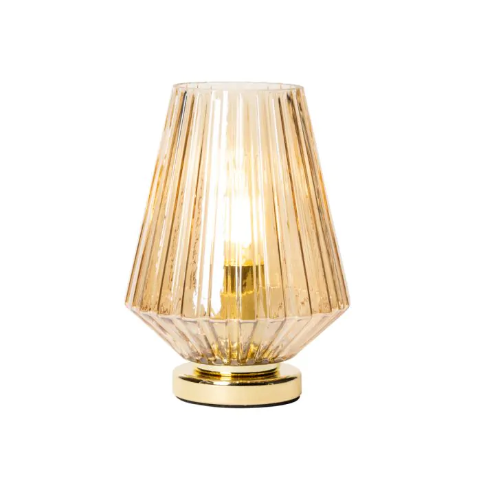 Poplar Vessel Table Lamp with Champagne Shade, Brass