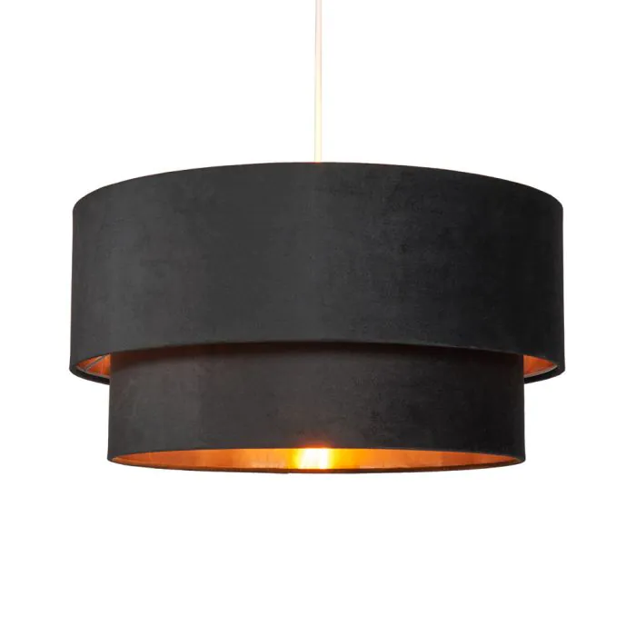 Tia Super Size Tiered Velvet Shade with Copper Lining Black
