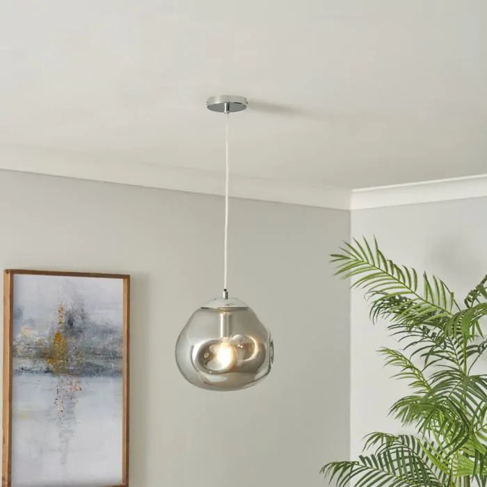 Wilder Smoked Shade Ceiling Pendant Light Chrome BHS