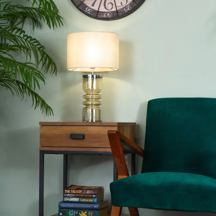 Willow Ribbed Glass Table Lamp Champagne BHS