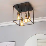 Dexter Industrial Style Box Flush Ceiling Light Black BHS