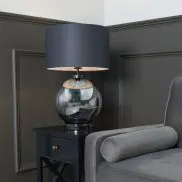Metro Smoke Glass Table Lamp Black Nickel Grey BHS