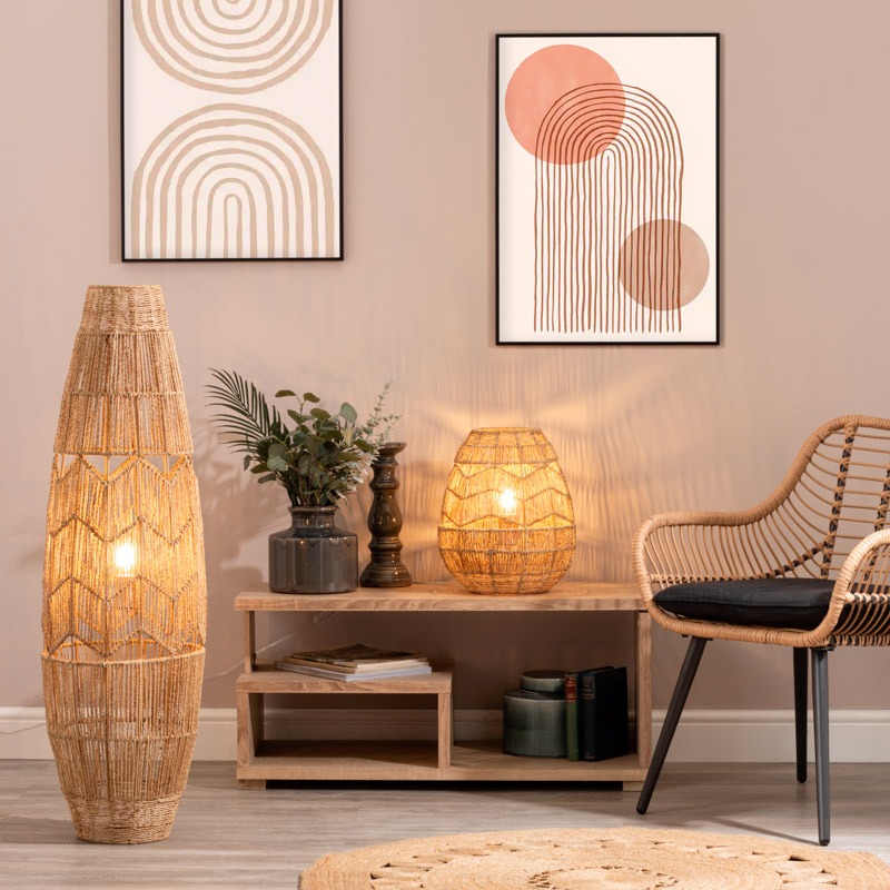 jute string floor light and table lamp