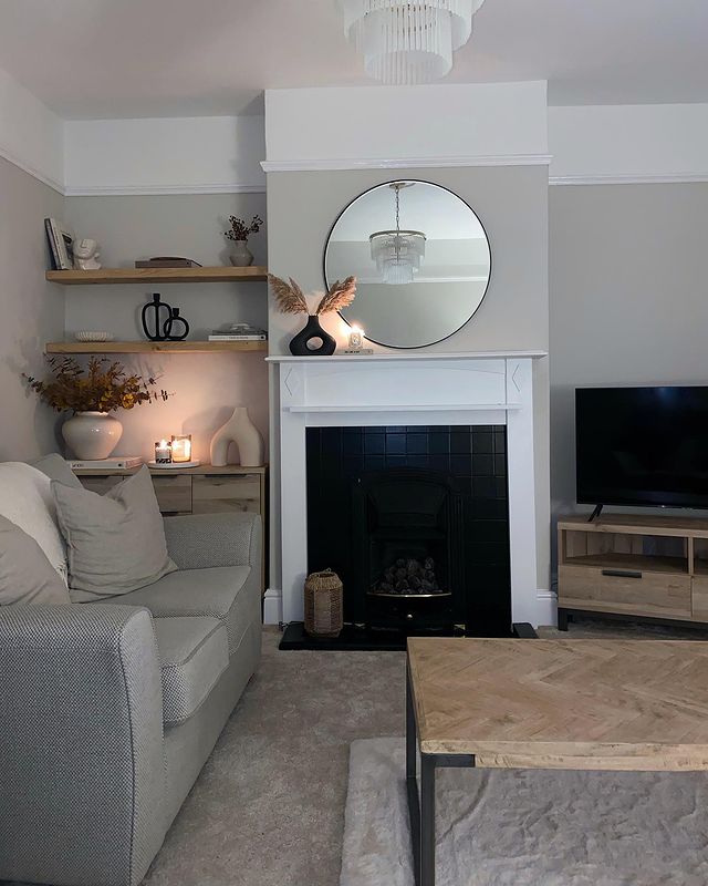Livingroom picture, neutral colour scheme with our best seller Aubrey ceiling light
